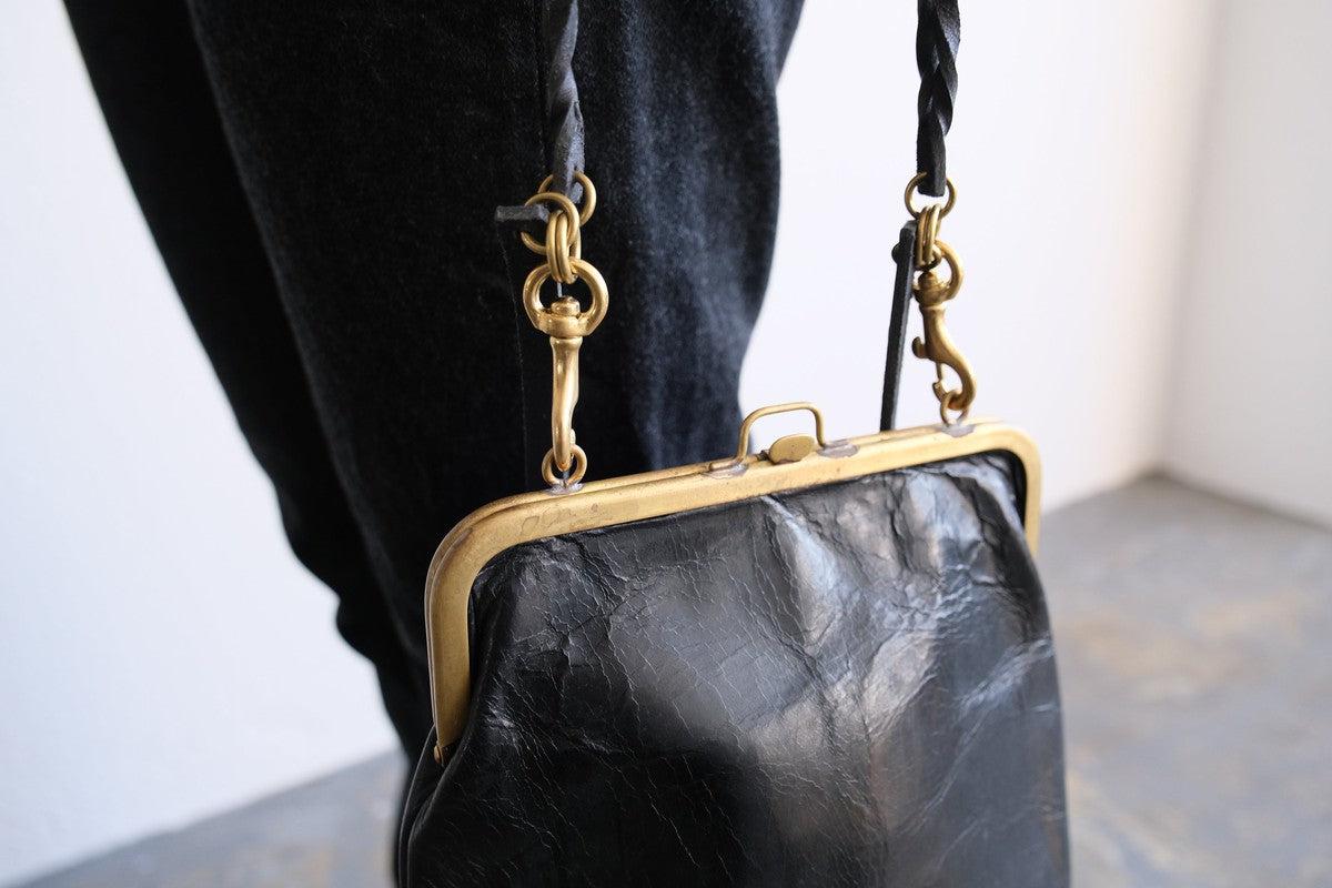 frame porch SHO-61 <豚革 黒> マスタードストライプ裏地