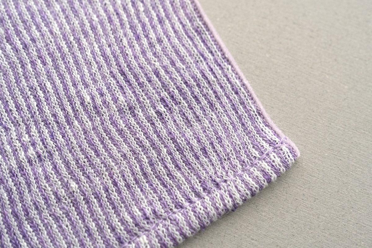 リネンニット ストライプフェイスタオル|パープル×ホワイト