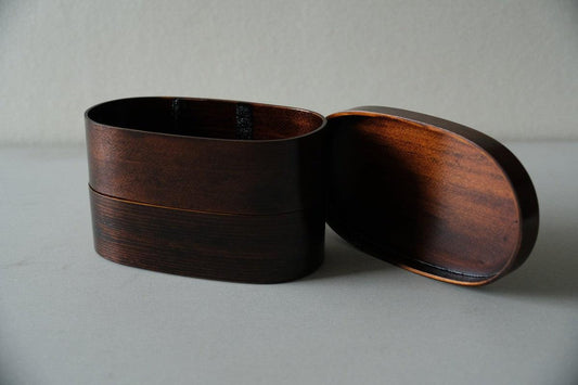 曲げわっぱ 楕円弁当箱(ミニ2段)拭き漆