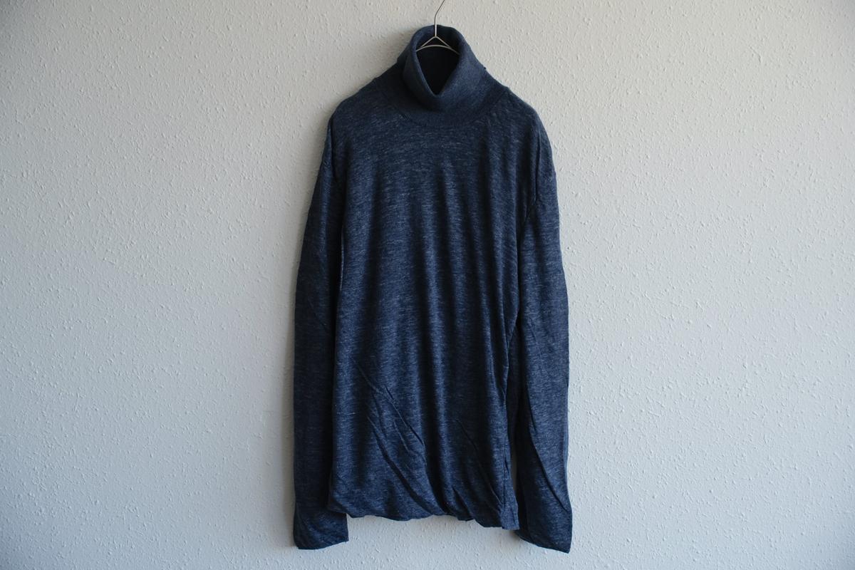 リネンニット タートルネック長袖二重プルオーバー｜メンズ｜ダーク