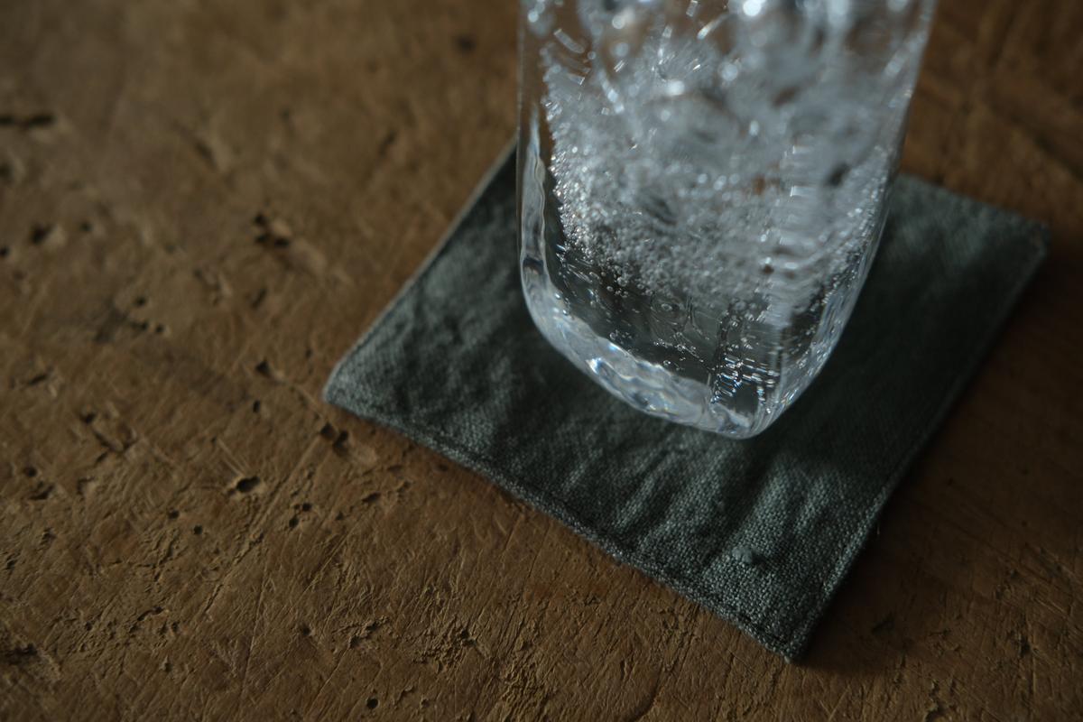 リネンコースター 8.3×8.3cm|中厚地・カーキ