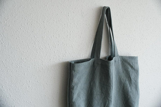 接ぎトートバッグ リネン厚地 淡ブルー