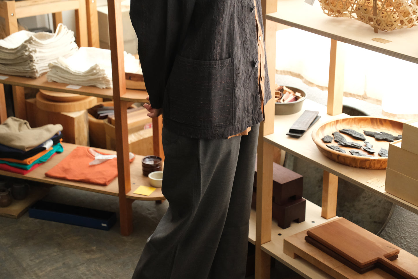 MITTAN / 薄手刺し子織ジャケット ベンガラ薄紅 JK-86B / unisex