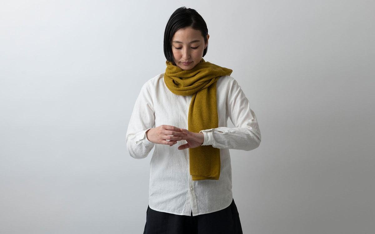 リネンニットストール|オフ白×パープル