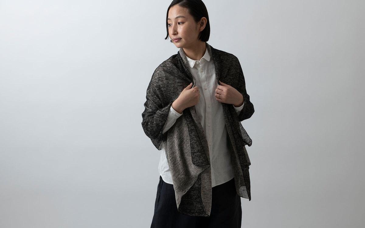 リネンニットストール|レッド×スカーレットオレンジ