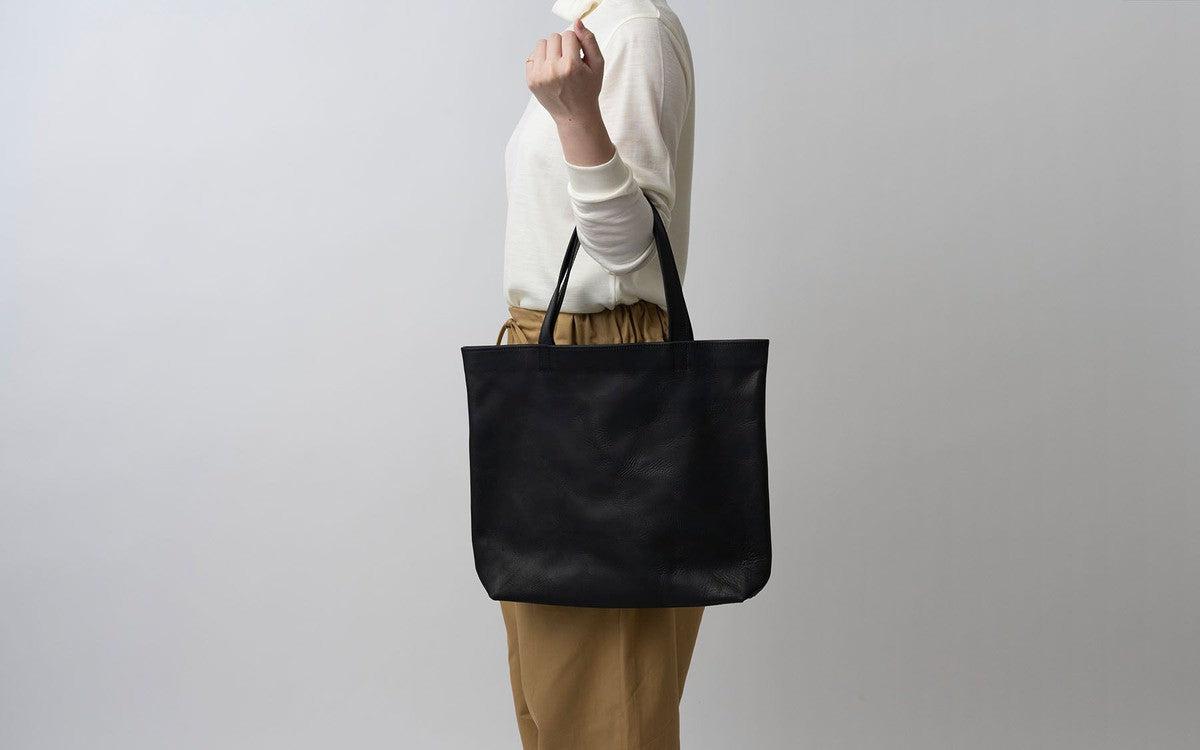 Made-to-order] Leather tote bag black <S horizontal> – PINT_MN