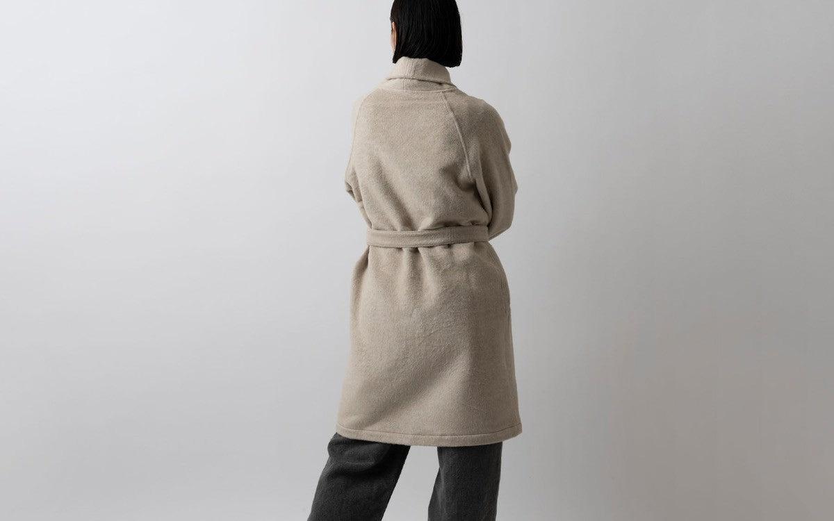 MITTAN / ウールシルクキャメル半纏コート(紐付き) 濃灰 CT-43 / unisex