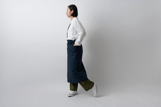 きるもの|袈裟エプロン|タイプライターストレッチ|紺|unisex freesize