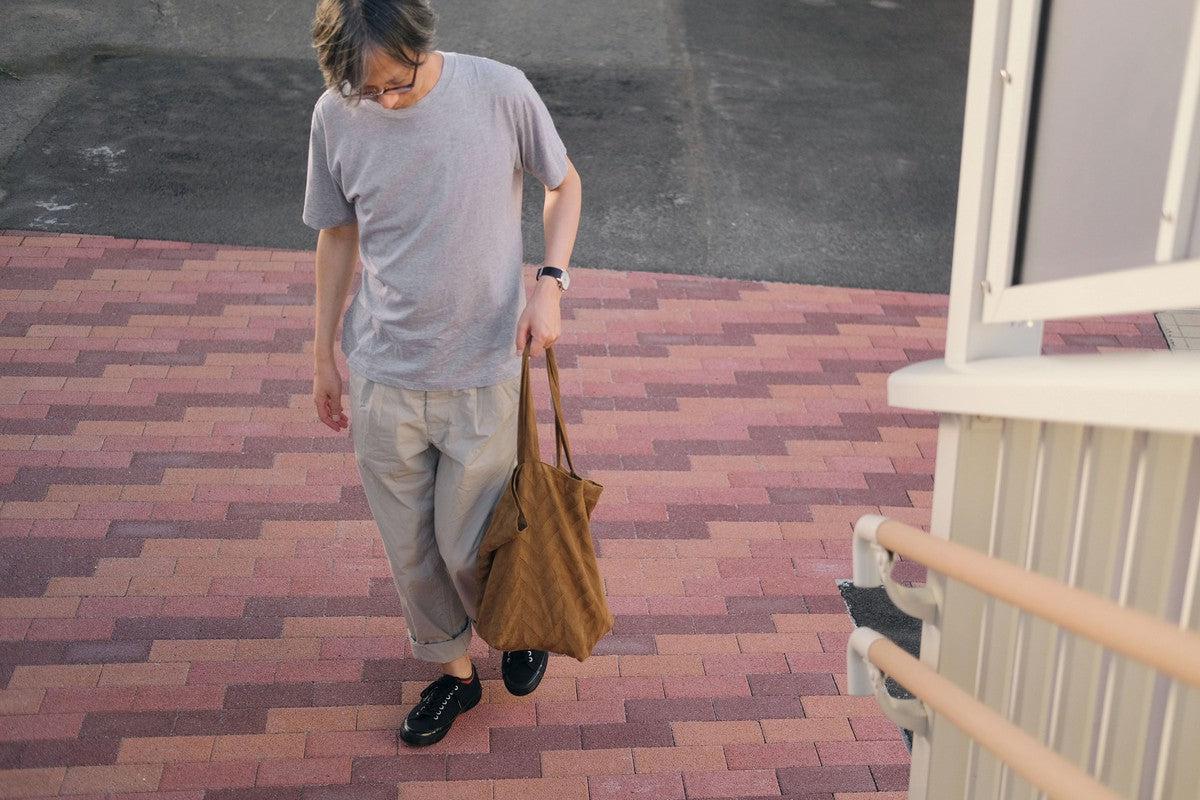 【再入荷】リネンジャガード織トートバッグ|ヘリンボーン ライトブラウン