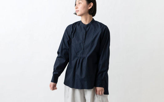 HANDROOM WOMEN'S クラシックフロントプルオーバーシャツ navy|ladies|2size