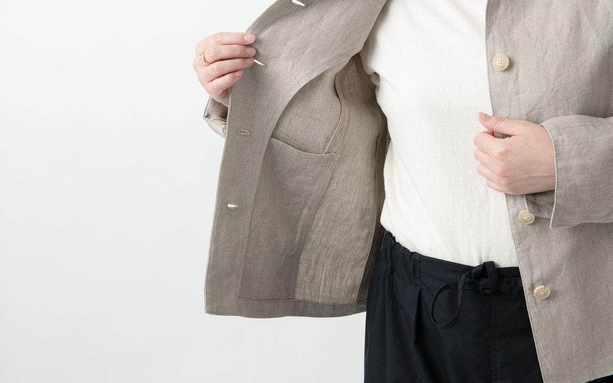 HANDROOM WOMEN'S リネン スタンドカラージャケット navy|ladies|2size