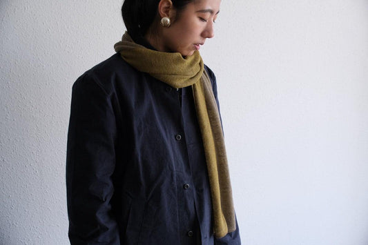 リネンニットストール|オリーブ×ナチュラル