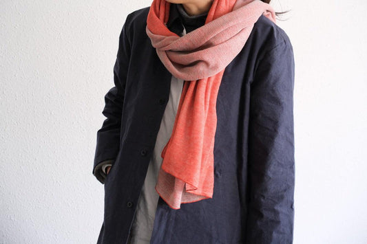 リネンニットストール|オレンジ×ナチュラル
