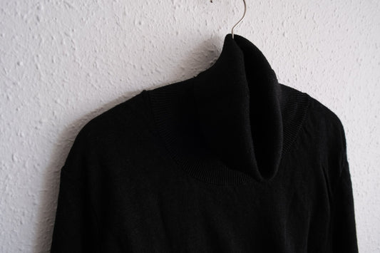 リネンニット タートルネック長袖二重プルオーバー|レディース|ブラック