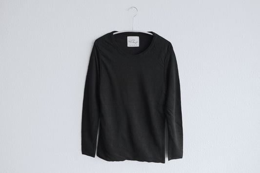 リネンニット 長袖二重プルオーバー|レディース|ブラック