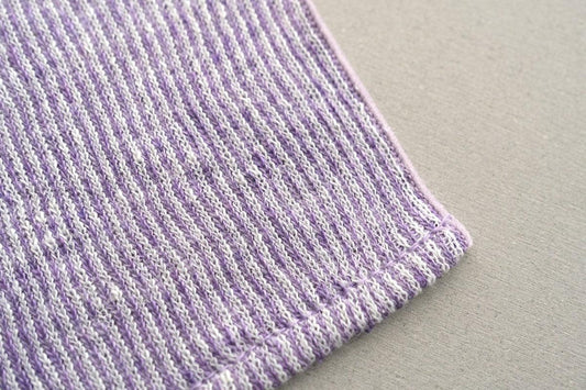 リネンニット ストライプフェイスタオル|パープル×ホワイト