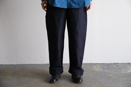 MITTAN / 麻綿高密度ロングパンツ 濃紺 PT-104 / unisex