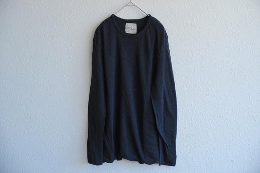 リネンニット 長袖二重プルオーバー|メンズ|スレート