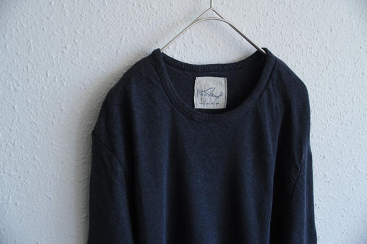 リネンニット 長袖二重プルオーバー|メンズ|スレート