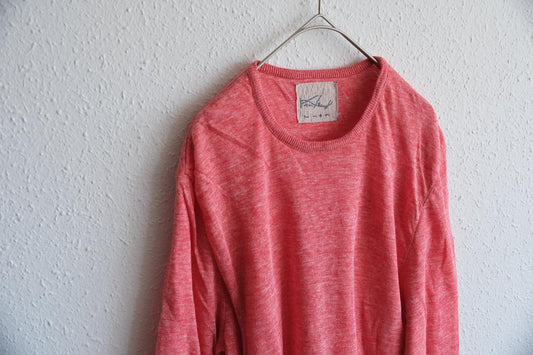 リネンニット 長袖二重プルオーバー|メンズ|レッド