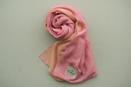 リネンニットストール|ベルフラワー×コーラルピンク