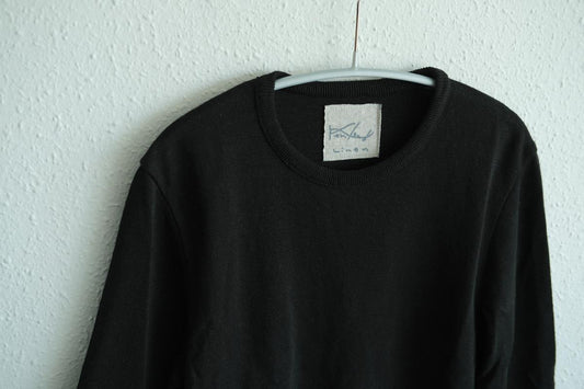 リネンニット 7分袖プルオーバー|レディース|黒