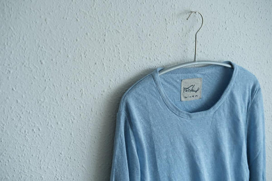 リネンニット 長袖二重プルオーバー|レディース|アクアブルー