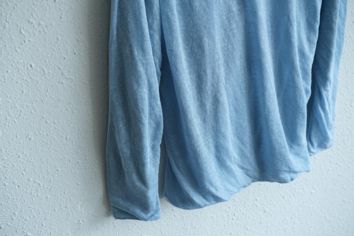 リネンニット 長袖二重プルオーバー｜レディース｜アクアブルー