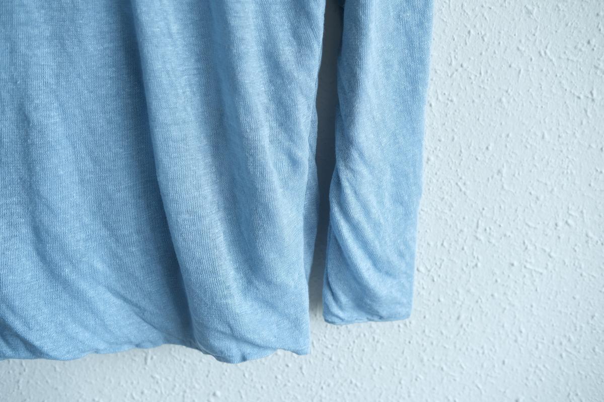 リネンニット 長袖二重プルオーバー｜レディース｜アクアブルー