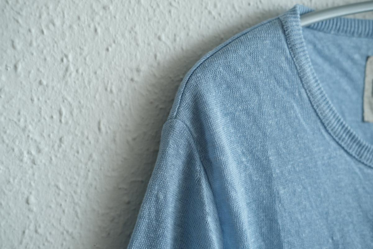 リネンニット 長袖二重プルオーバー｜レディース｜アクアブルー