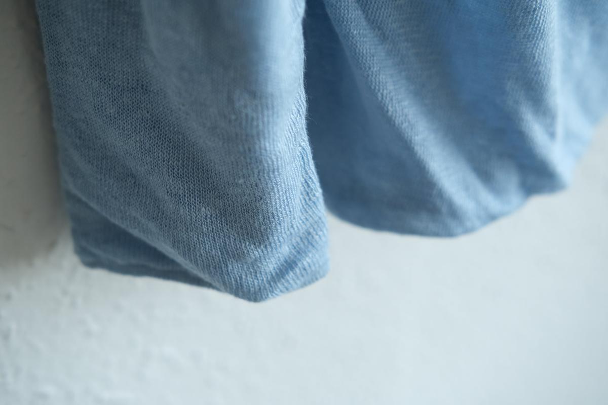 リネンニット 長袖二重プルオーバー｜レディース｜アクアブルー