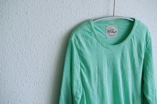 リネンニット 長袖二重プルオーバー|レディース|ミント