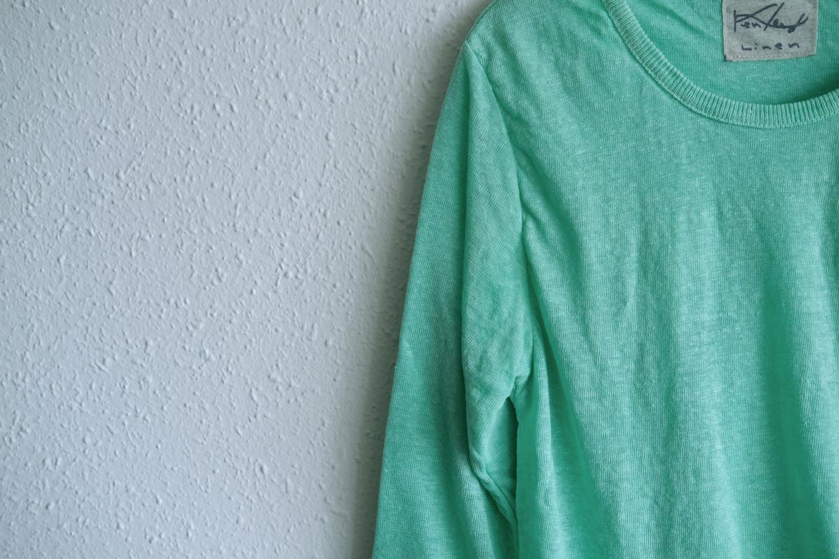 リネンニット 長袖二重プルオーバー｜レディース｜ミント