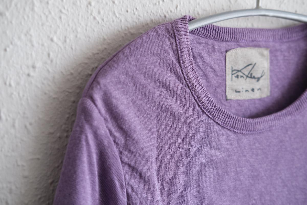 リネンニット 長袖二重プルオーバー｜レディース｜パープル