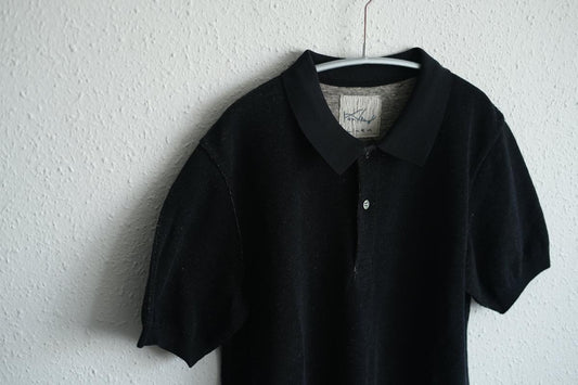 コットンリネンニット半袖ポロシャツ|メンズ|黒