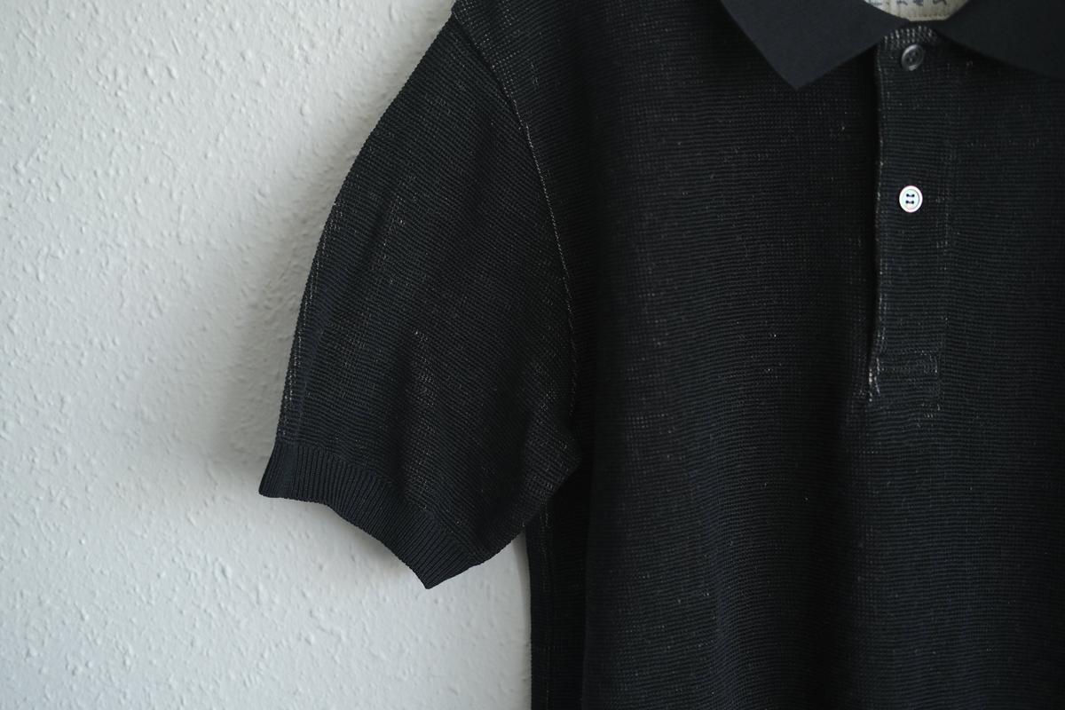 コットンリネンニット半袖ポロシャツ｜メンズ｜黒