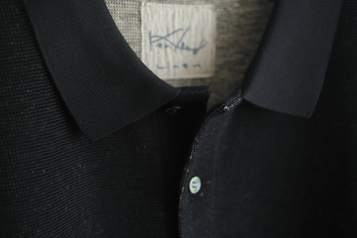 コットンリネンニット半袖ポロシャツ｜メンズ｜黒