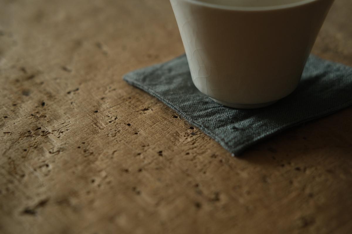 リネンコースター 8.3×8.3cm｜中厚地・カーキ