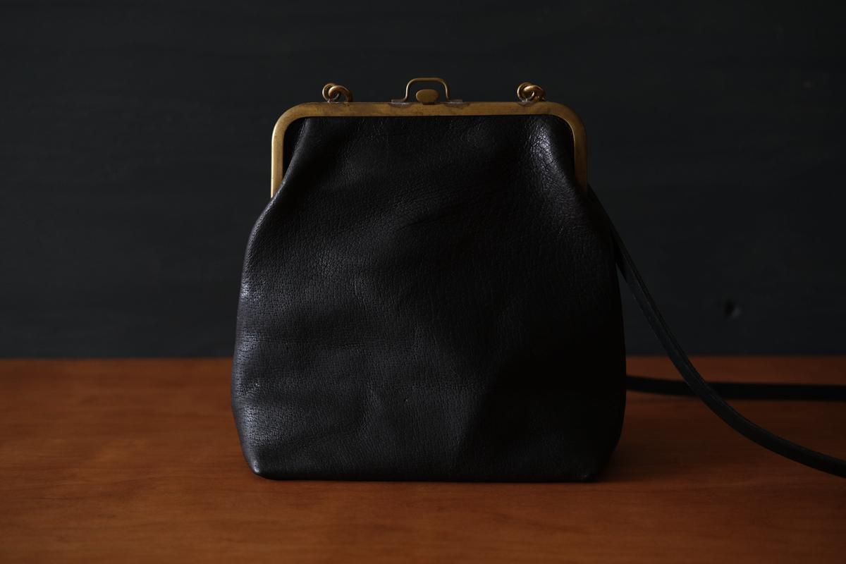 frame porch SHO-61 ＜豚革 黒＞ マスタードストライプ裏地