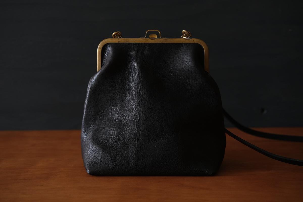 frame porch SHO-61 ＜豚革 黒＞ マスタードストライプ裏地