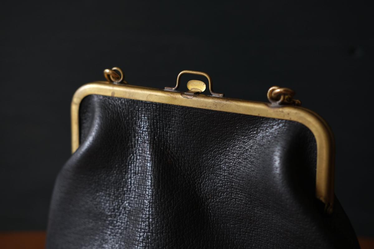 frame porch SHO-61 ＜豚革 黒＞ マスタードストライプ裏地