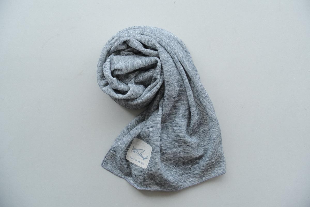 リネンニットストール｜ダークグレー×ホワイト