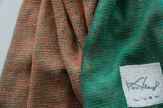 リネンニットストール|グリーン×プラリーヌ