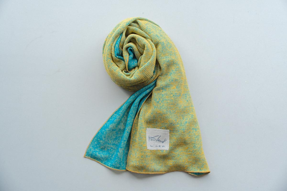 リネンニットストール｜シェル×ピーコックブルー