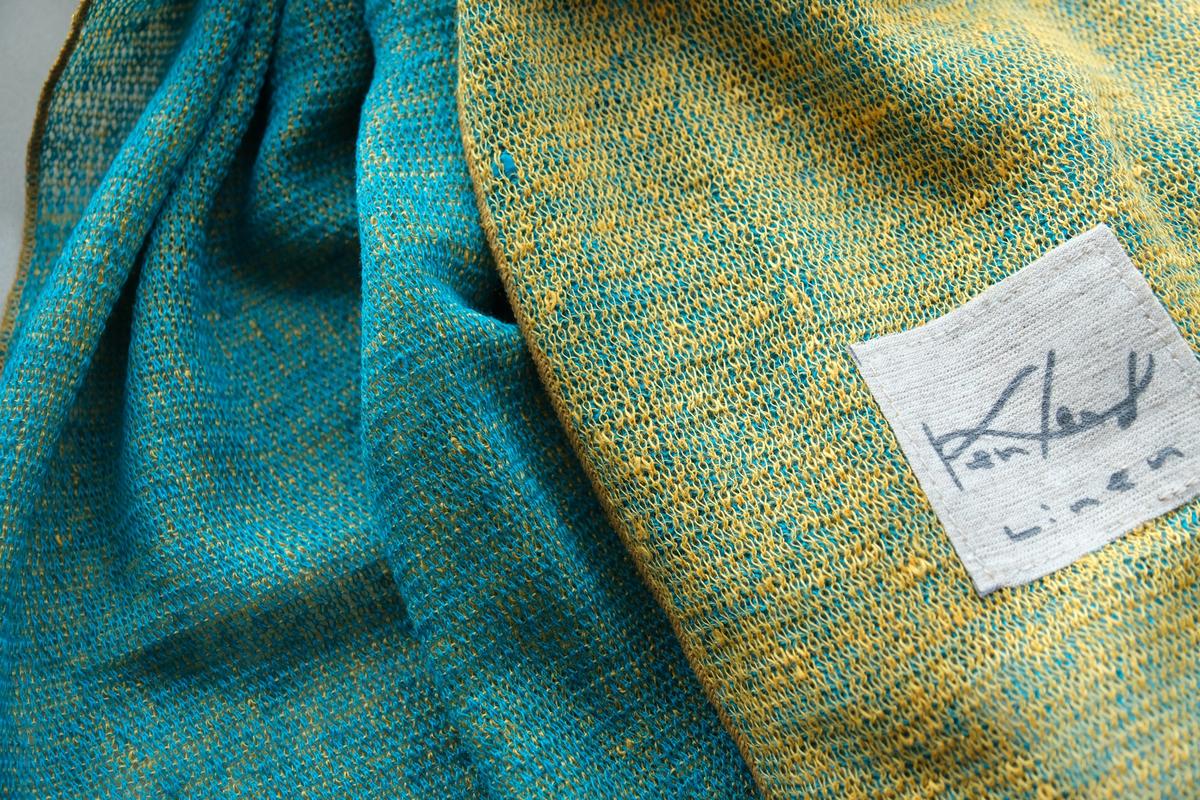 リネンニットストール｜シェル×ピーコックブルー