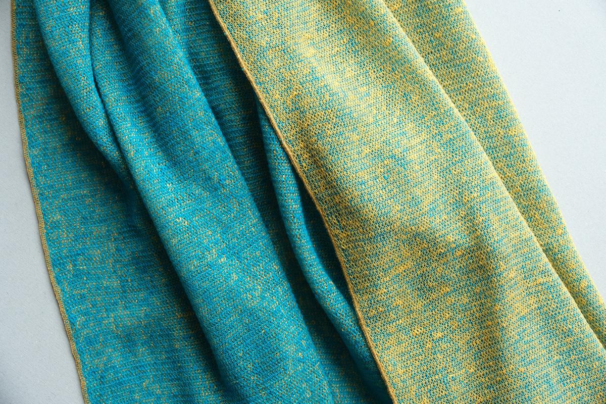 リネンニットストール｜シェル×ピーコックブルー