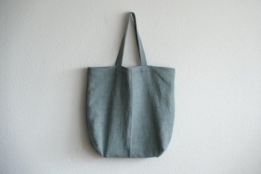 接ぎトートバッグ リネン厚地 淡ブルー