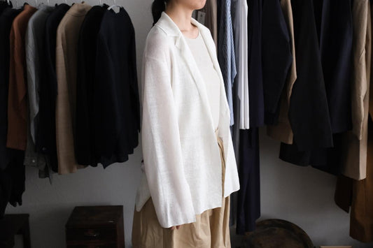 enrica linen knit jacket|WHITE