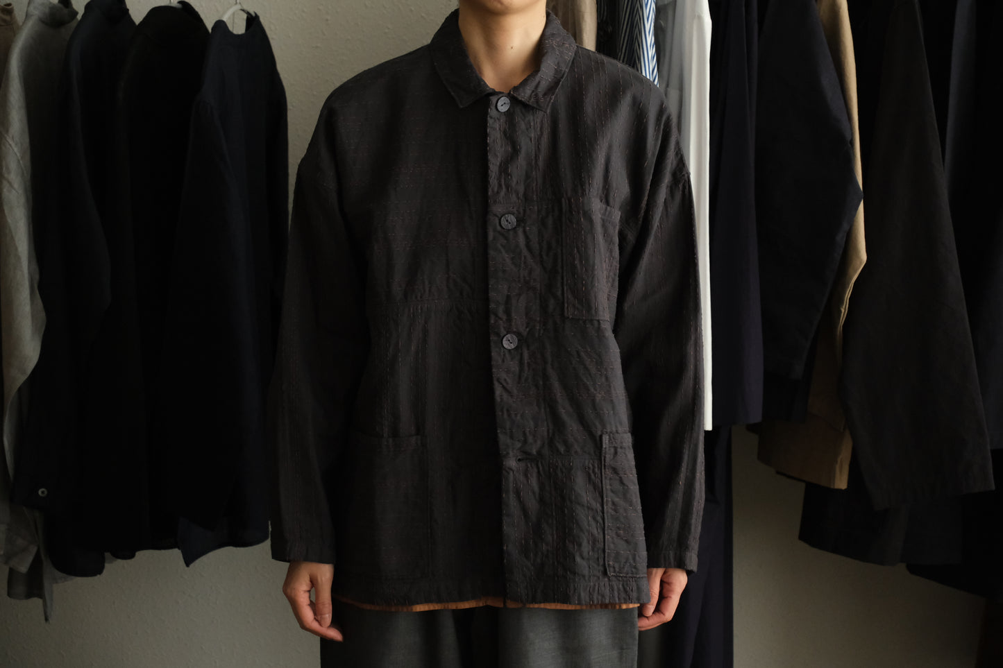 MITTAN / 薄手刺し子織ジャケット ベンガラ薄紅 JK-86B / unisex