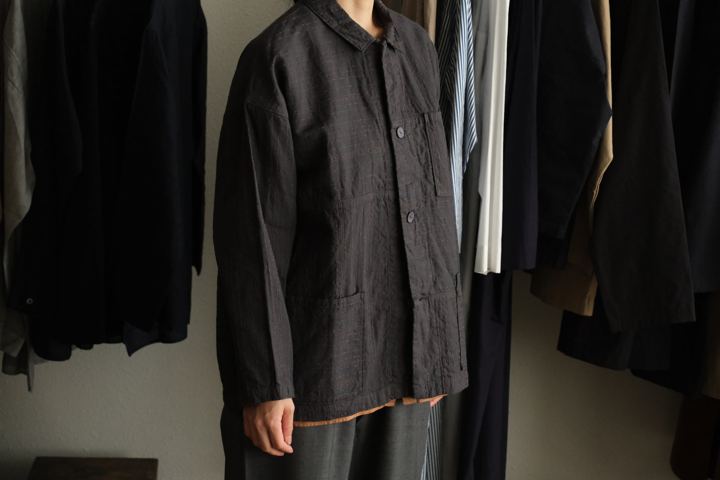MITTAN / 薄手刺し子織ジャケット ベンガラ薄紅 JK-86B / unisex